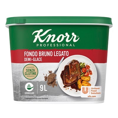 Knorr Fondo Bruno Legato Demi-Glace - Il fondo bruno legato è una salsa pronta per essere utilizzata in ogni momento della preparazione. È adatto a tutti perché senza glutine e senza glutammato.