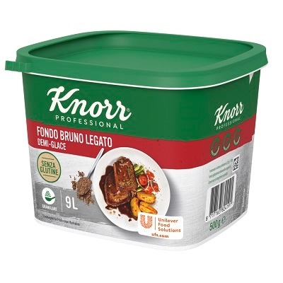 Knorr Fondo Bruno Legato Demi-Glace - Il fondo bruno legato è una salsa pronta per essere utilizzata in ogni momento della preparazione. È adatto a tutti perché senza glutine e senza glutammato.