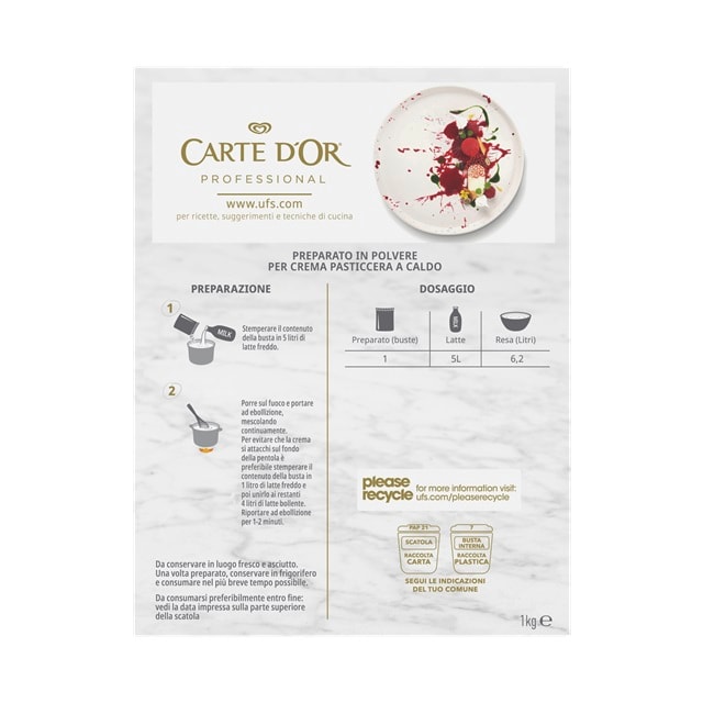 Carte d'Or preparato per Crema Pasticcera a caldo 1 Kg - 